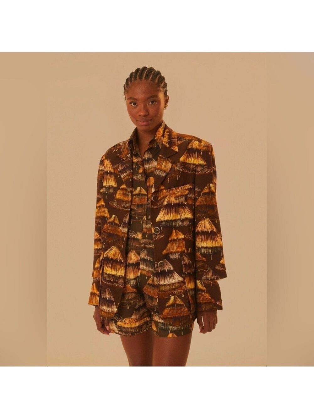 Farm Rio Shuhu Brown Cut Out Blazer